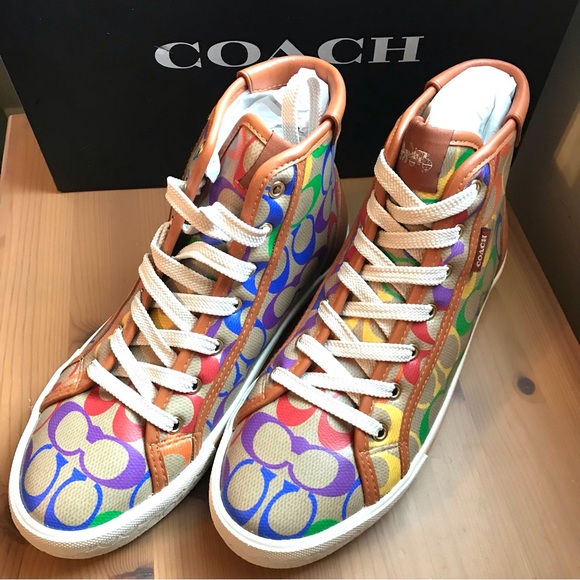 🌈 Coach Citysole High Top Platform Sneaker In Rainbow Signature Canvas - Picture 6 of 11